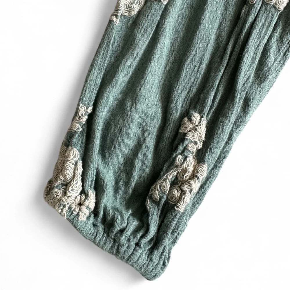 FREE PEOPLE Emma Embroidered Mini Dress Women’s Sage Green/Blue- Size XSmall